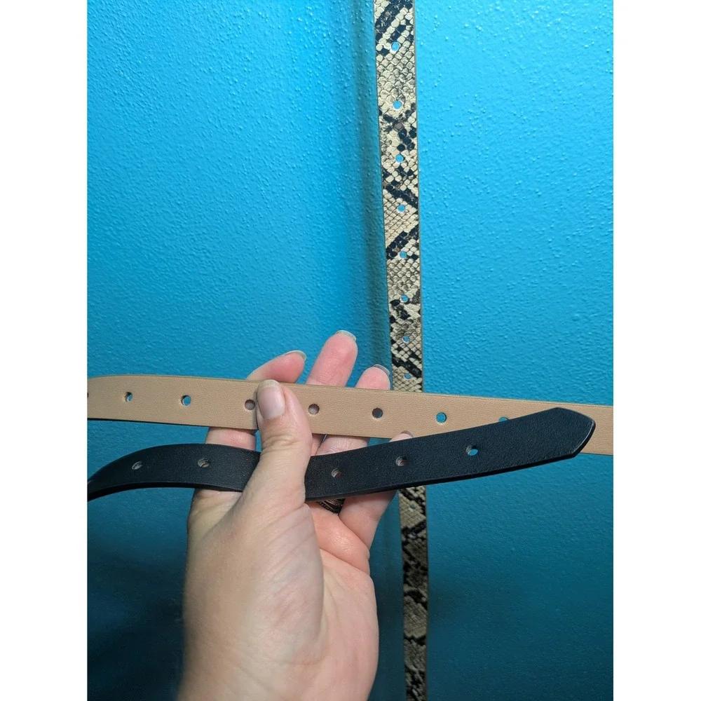Madden NYC Womens 3 Pack Skinny Belts Black Tan Python Snakeskin Print S/M NWT